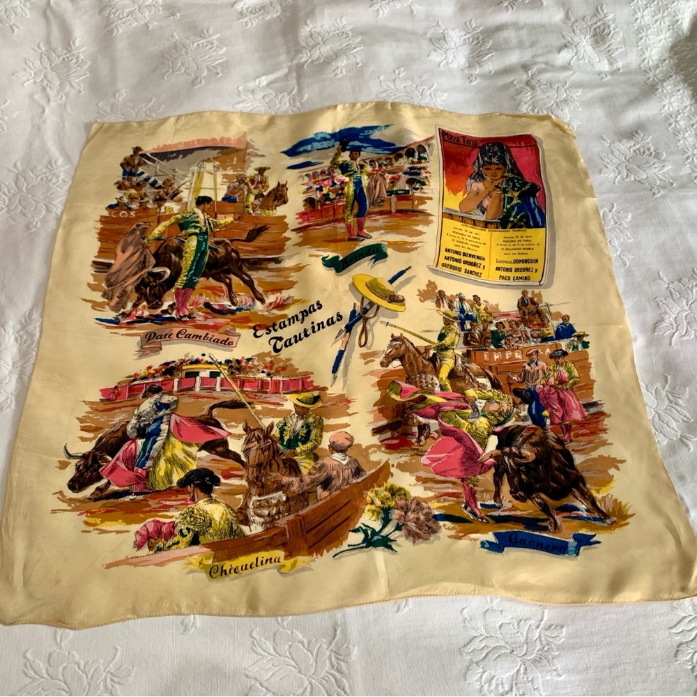 Vintage Souvenir Scarf Running Of The Bulls Spain